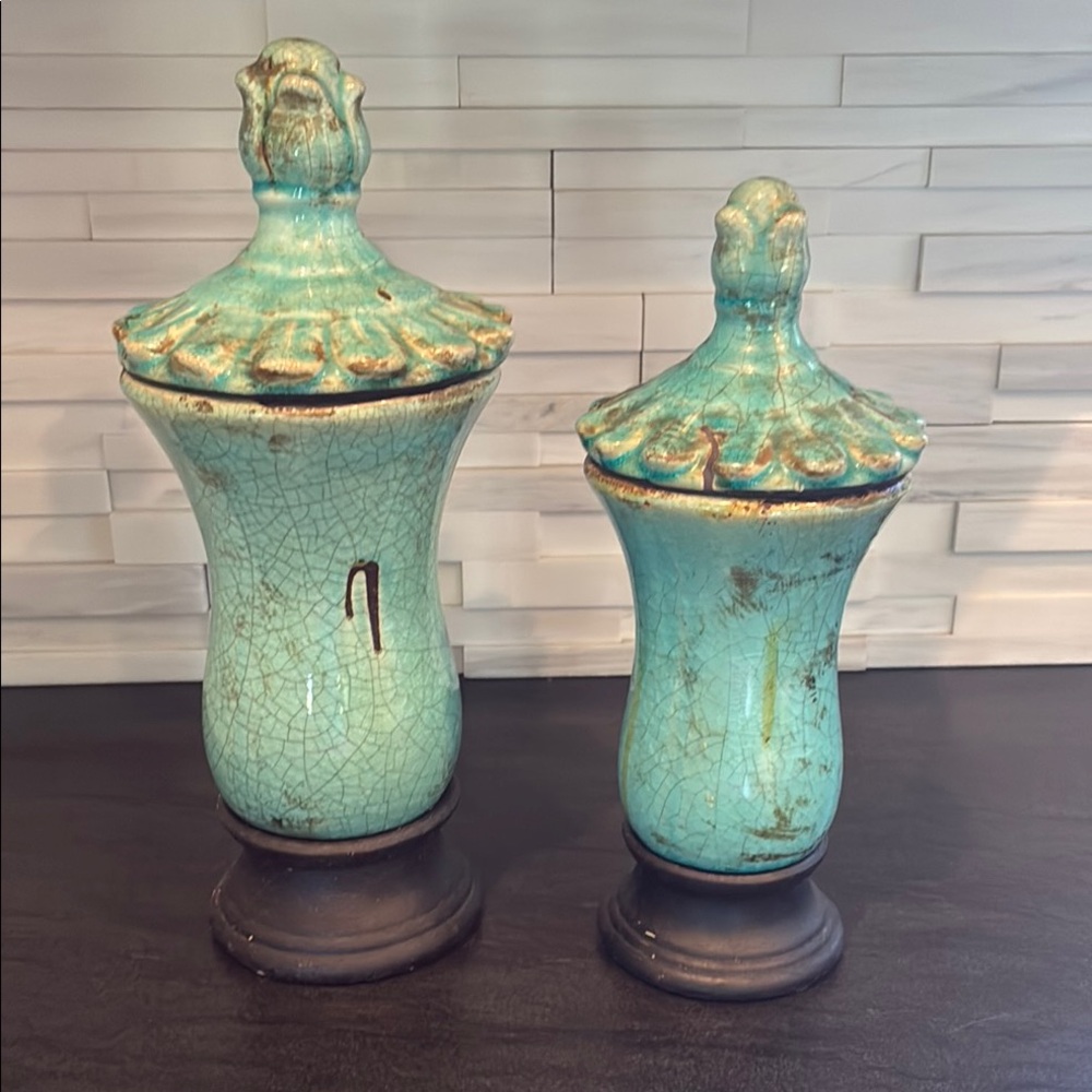 Vintage-Style Turquoise Decorative Jars